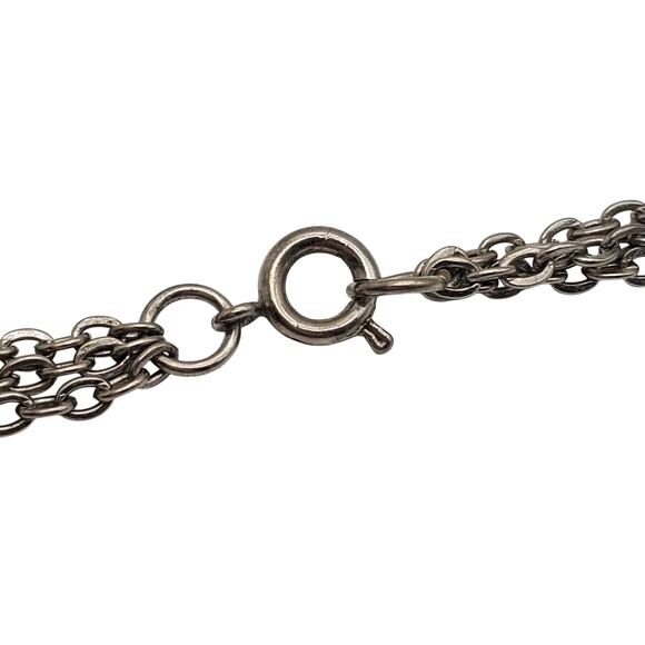 Silver Tone Tassel Pendant Necklace Triple Link Chain Vintage 1960s 23" Long - Picture 8 of 9